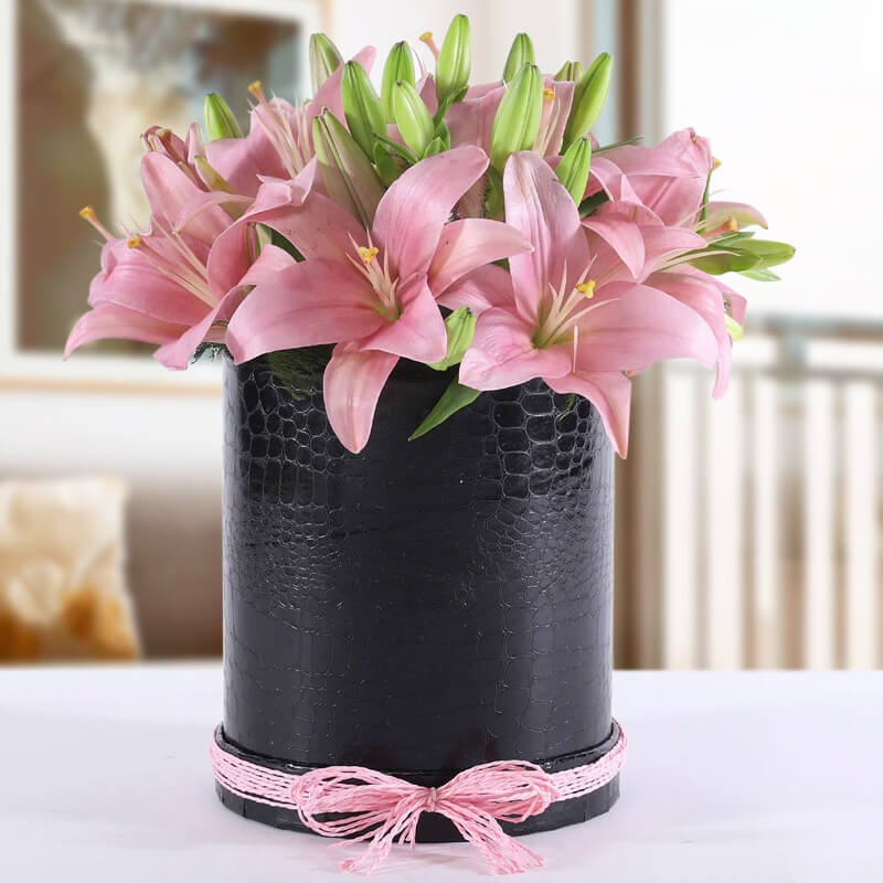 Pink Asiatic Lilies With Box 